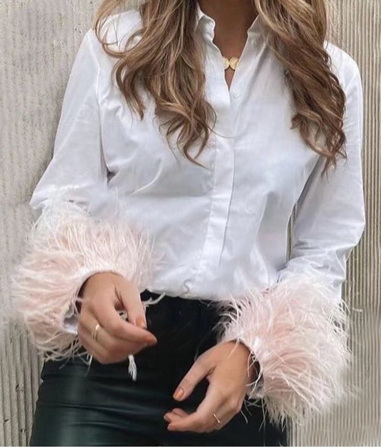 Light Pink Feather Cuff Top