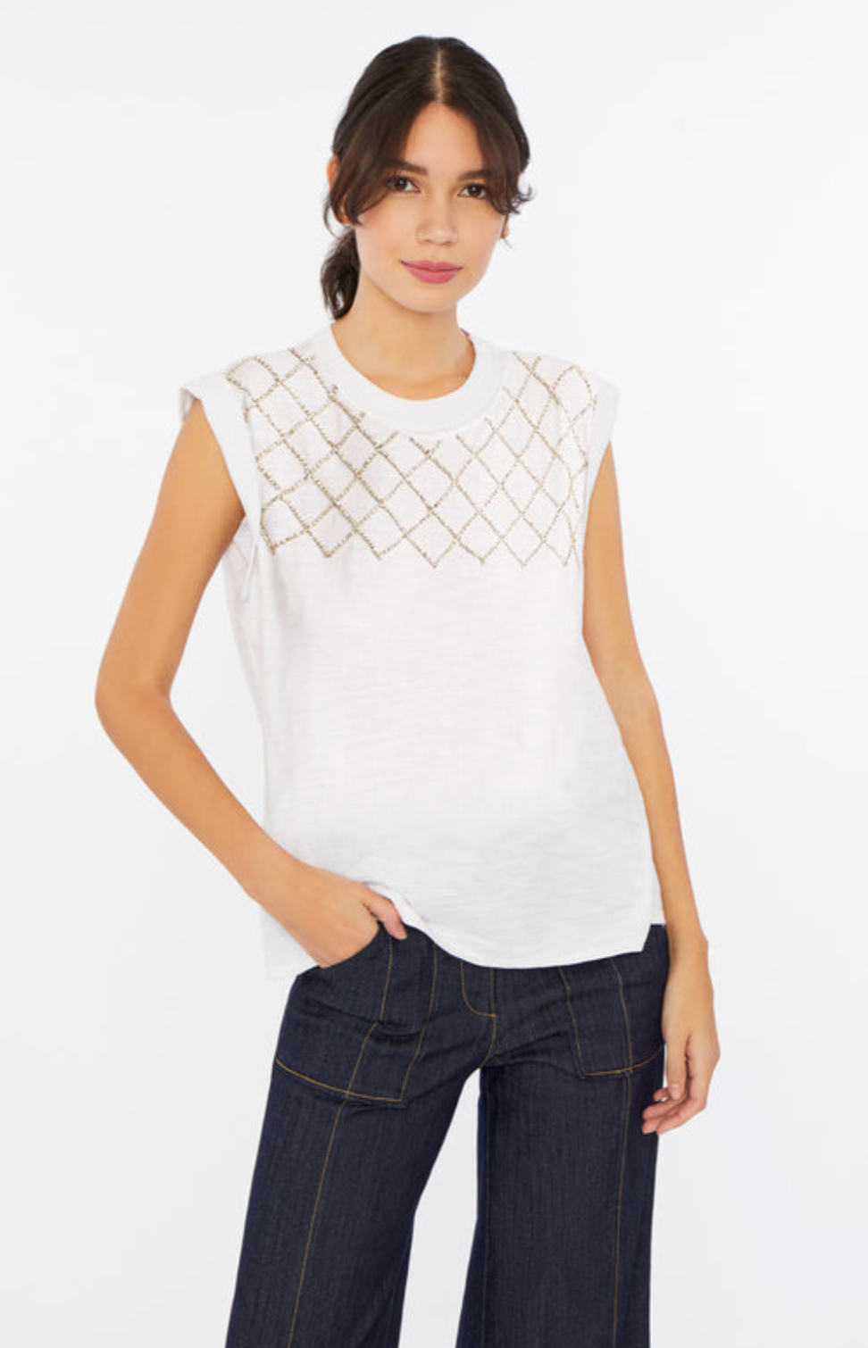 CINQ A SEPT RHINESTONE NET BELLA TEE