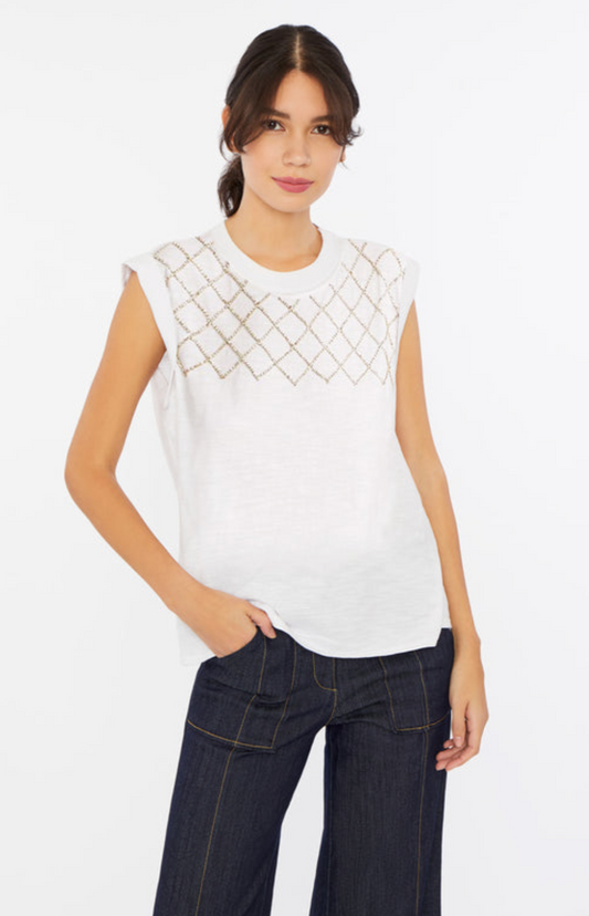 CINQ A SEPT RHINESTONE NET BELLA TEE
