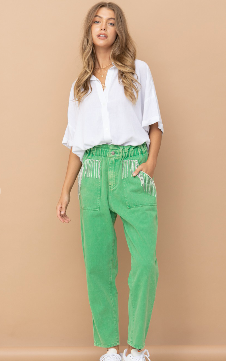 Kelly Green Denim Pants