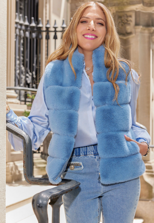 Roxanne Faux Fur Vest - Denim Blue