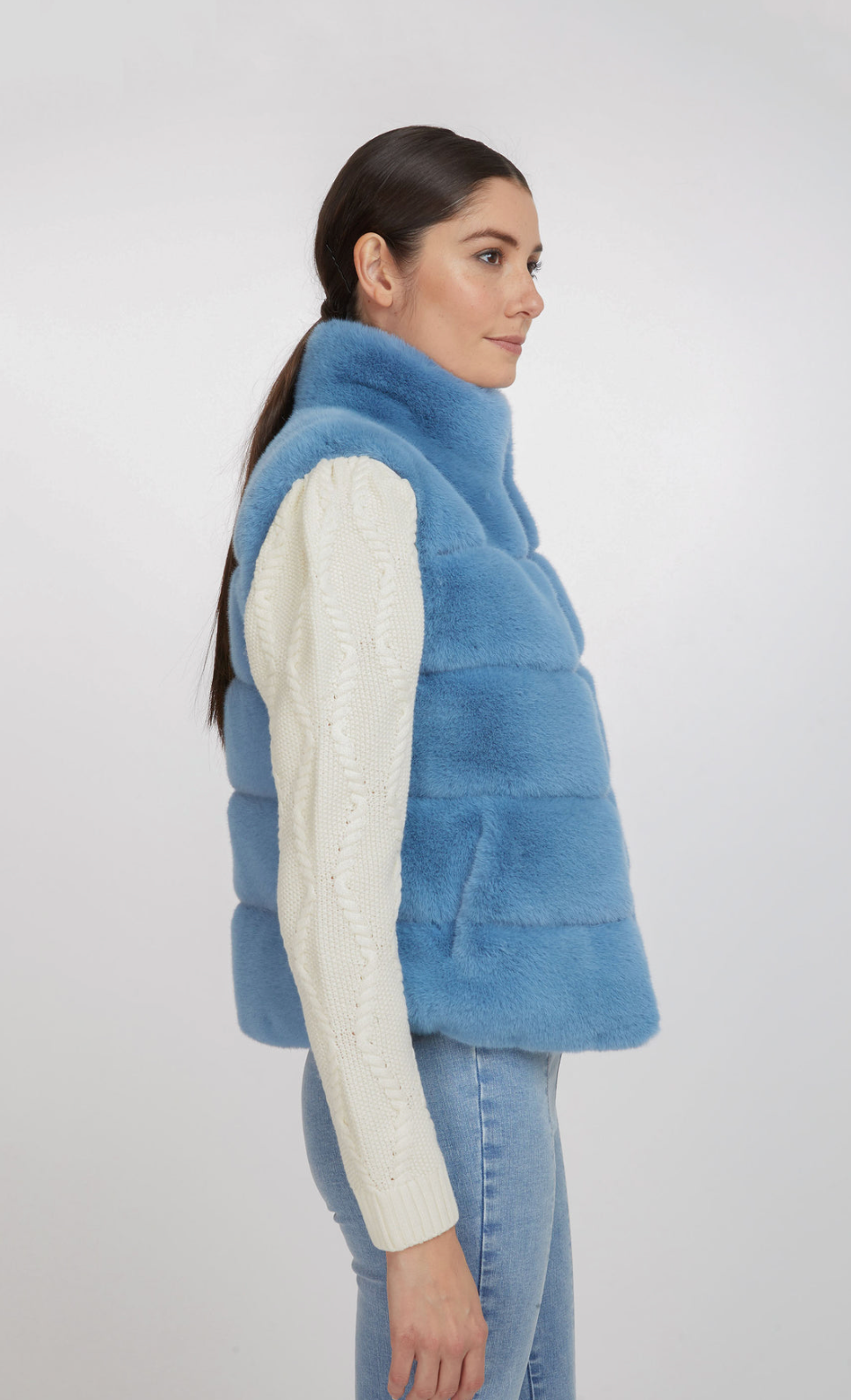 Roxanne Faux Fur Vest - Denim Blue