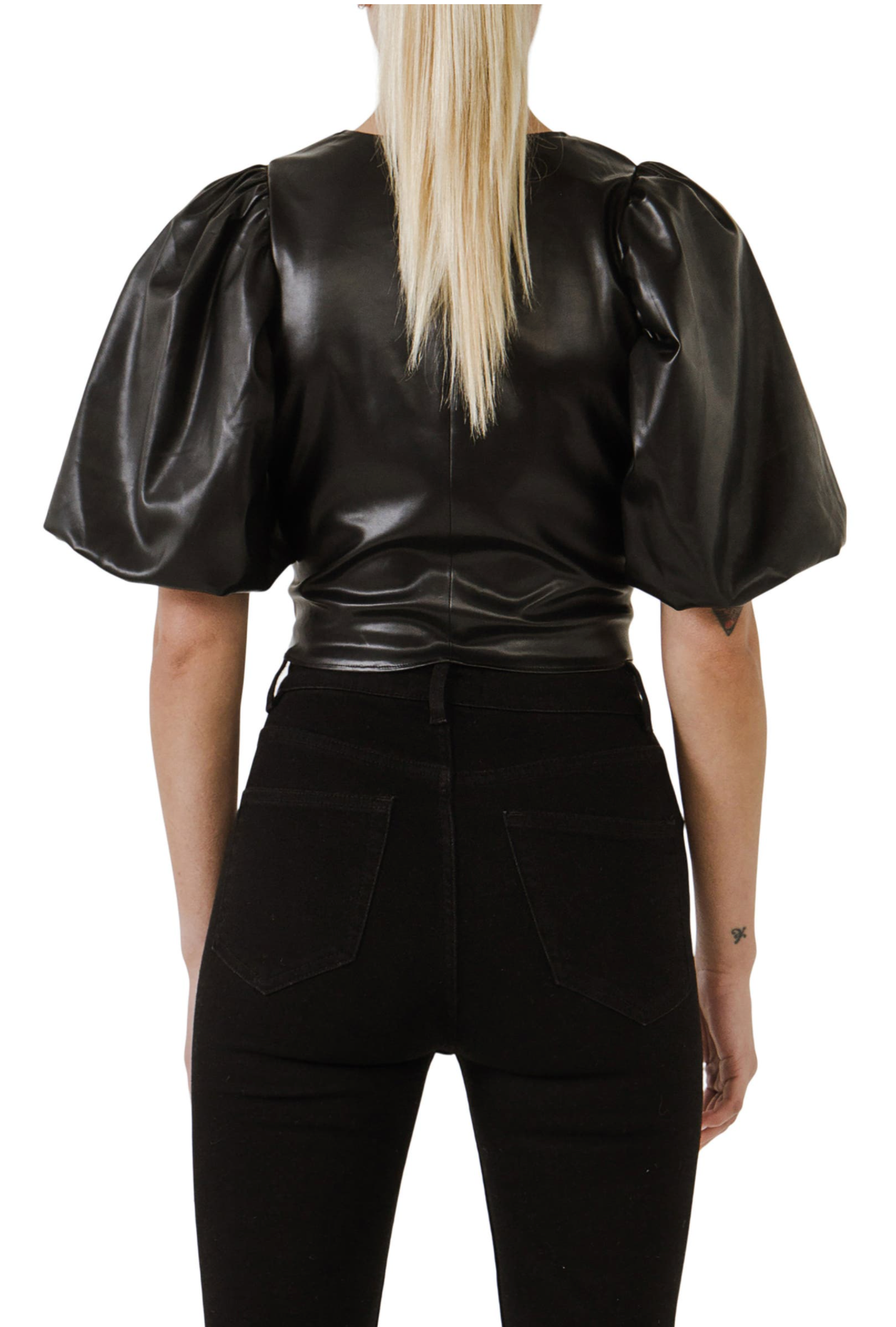 Faux Leather Puff Sleeve Top