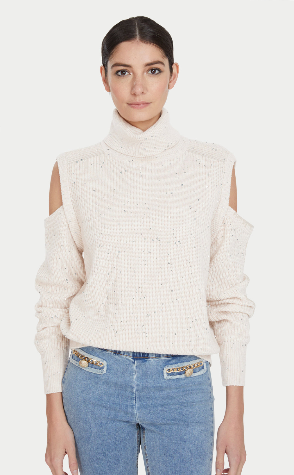 GENERATION LOVE NORAH COLD SHOULDER SEQUIN SWEATER