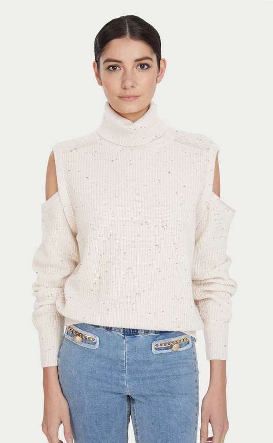 GENERATION LOVE NORAH COLD SHOULDER SEQUIN SWEATER