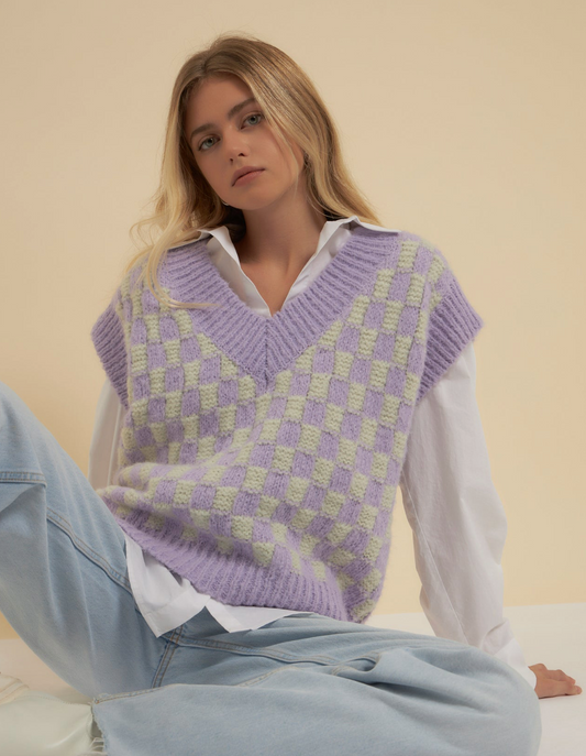 Checker Knit Dress - Lilac Multi