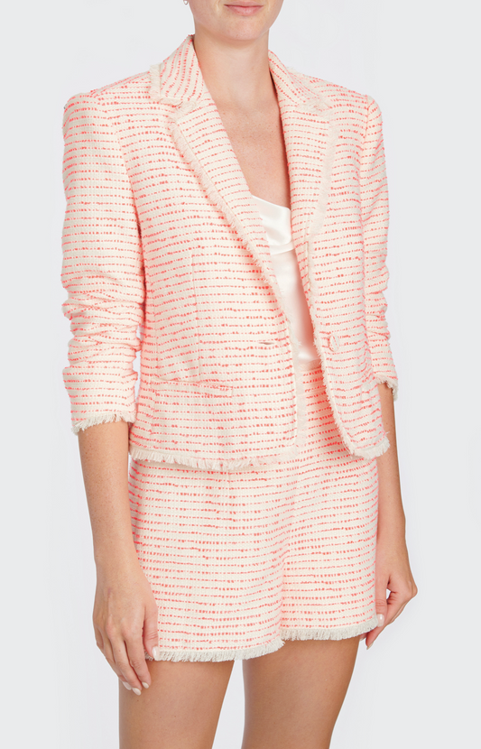 Cinq a Sept Tweed Khloe Blazer - Ivory/Neon Coral