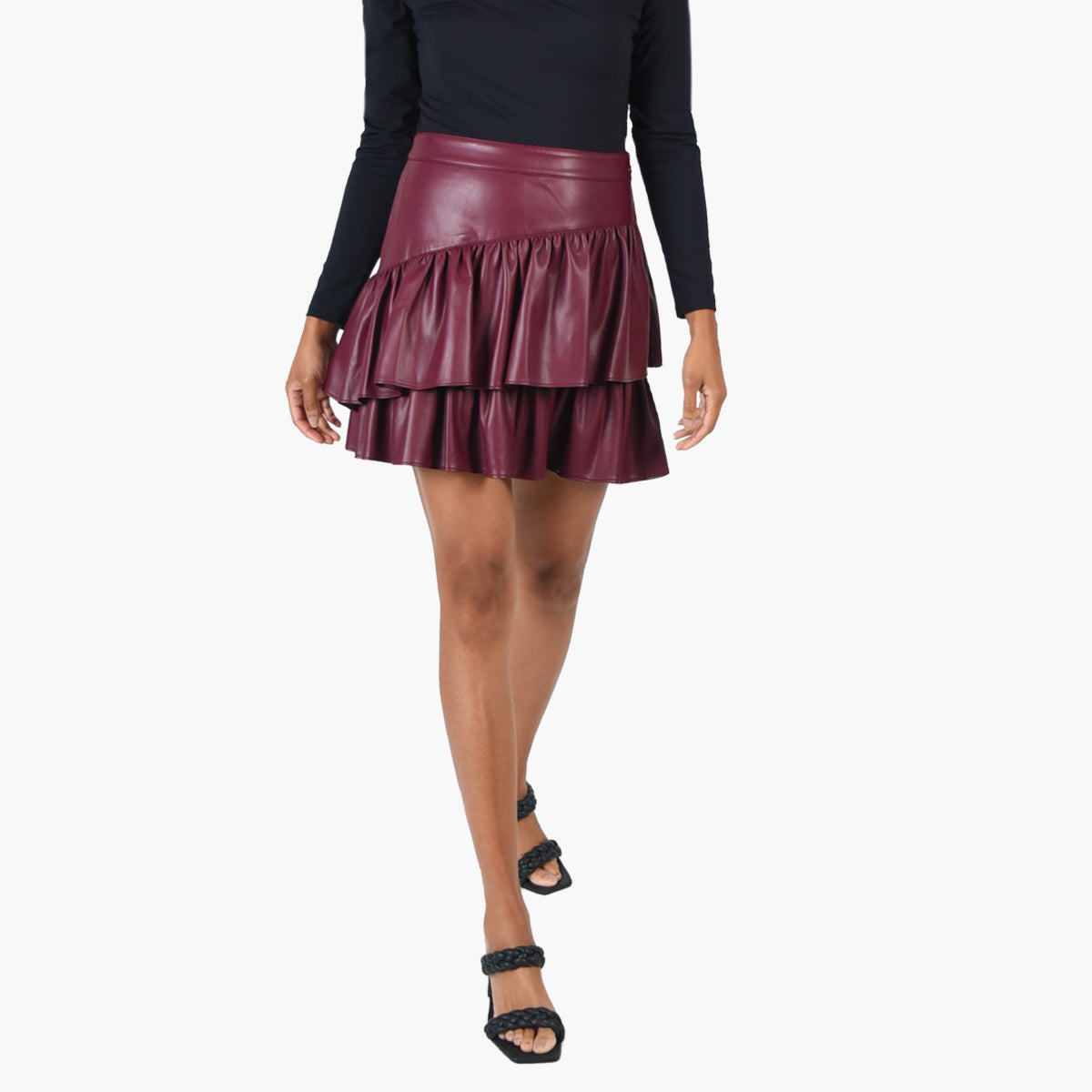 TIERED MINI SKIRT - BURGUNDY