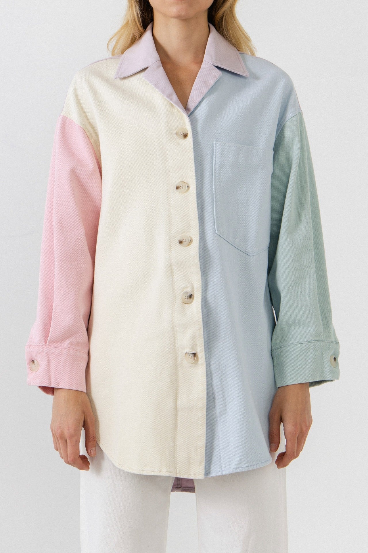 Oversized Colorblock Shirt Jacket
