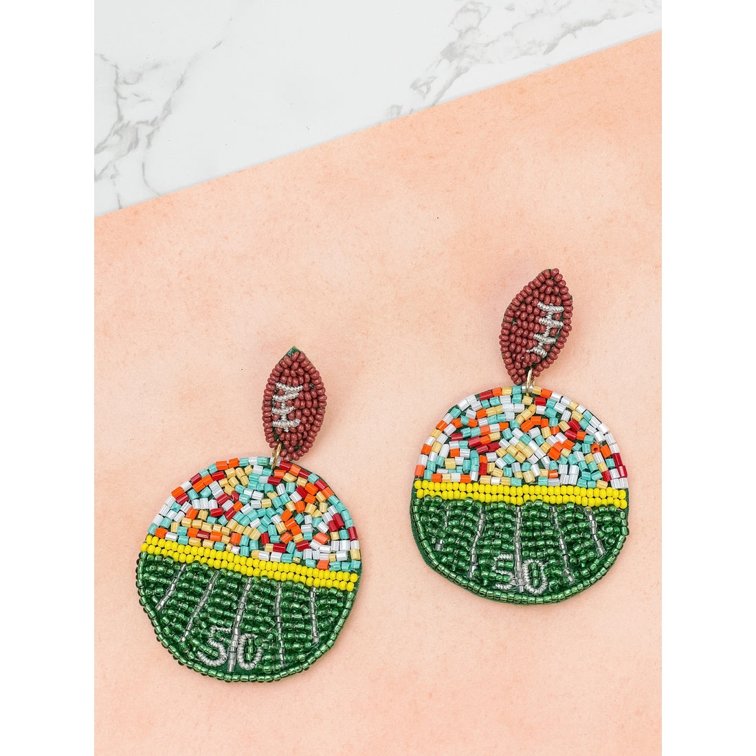 50 Yard Line Beaded Dangle Earrings