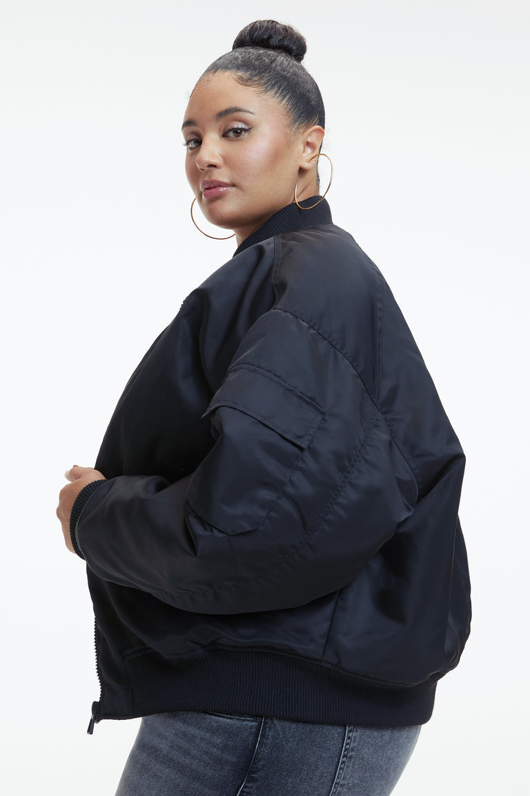 Good American Satin Bomber - Black