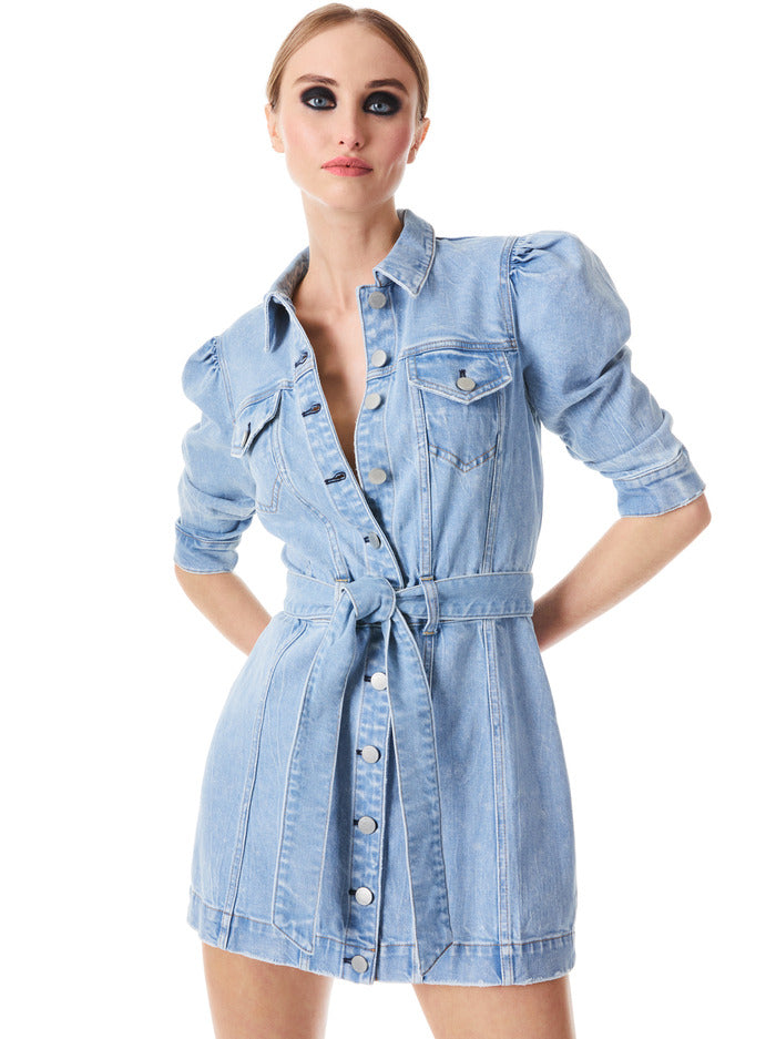 Alice & Olivia Magali Puff Sleeve Denim Mini