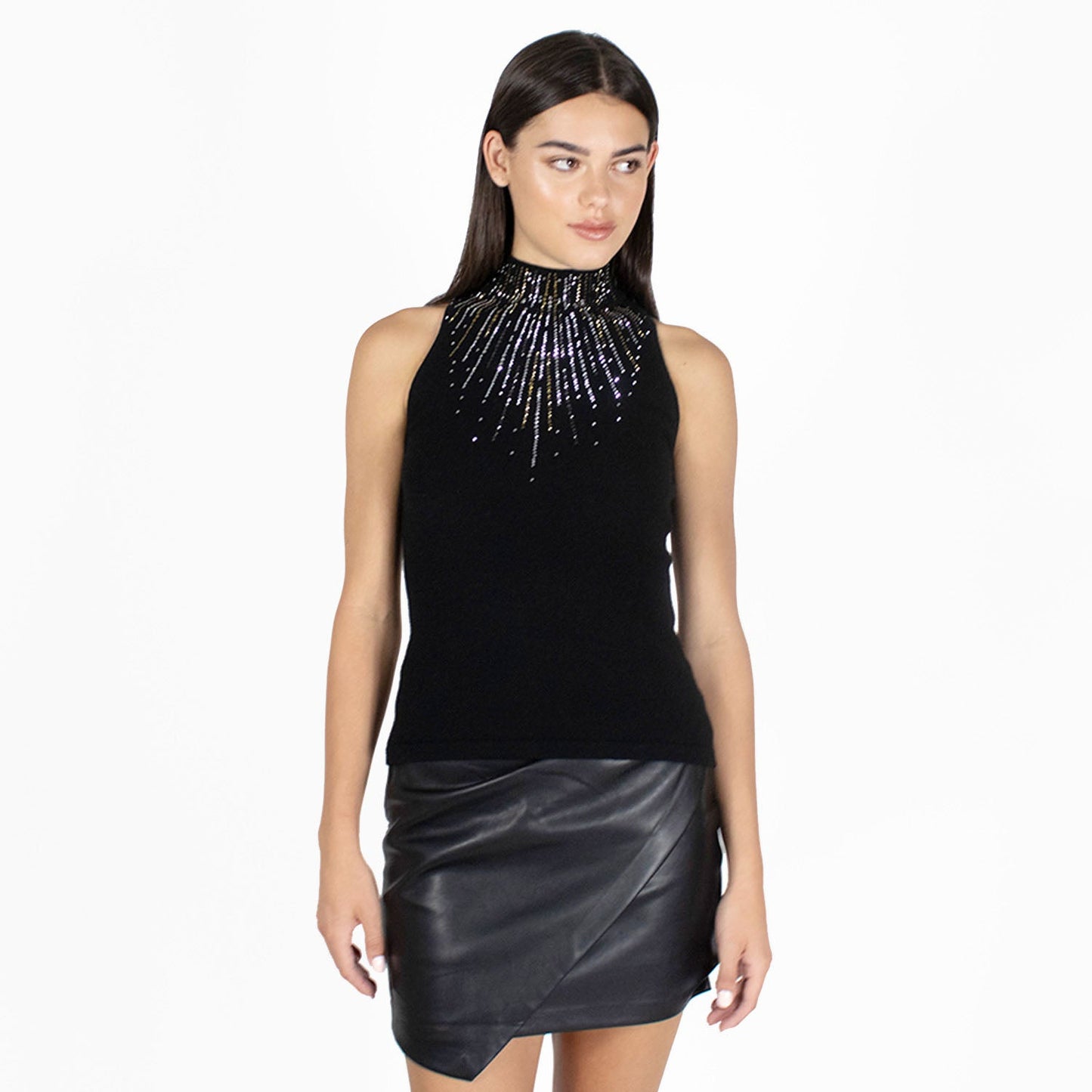 Autumn Cashmere Sunburst Jeweled Halter in Black