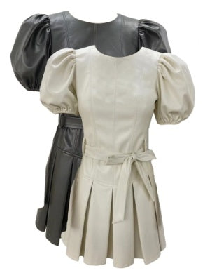 Alice & Olivia Riss Puff Sleeve Leather Mini Dress - Black