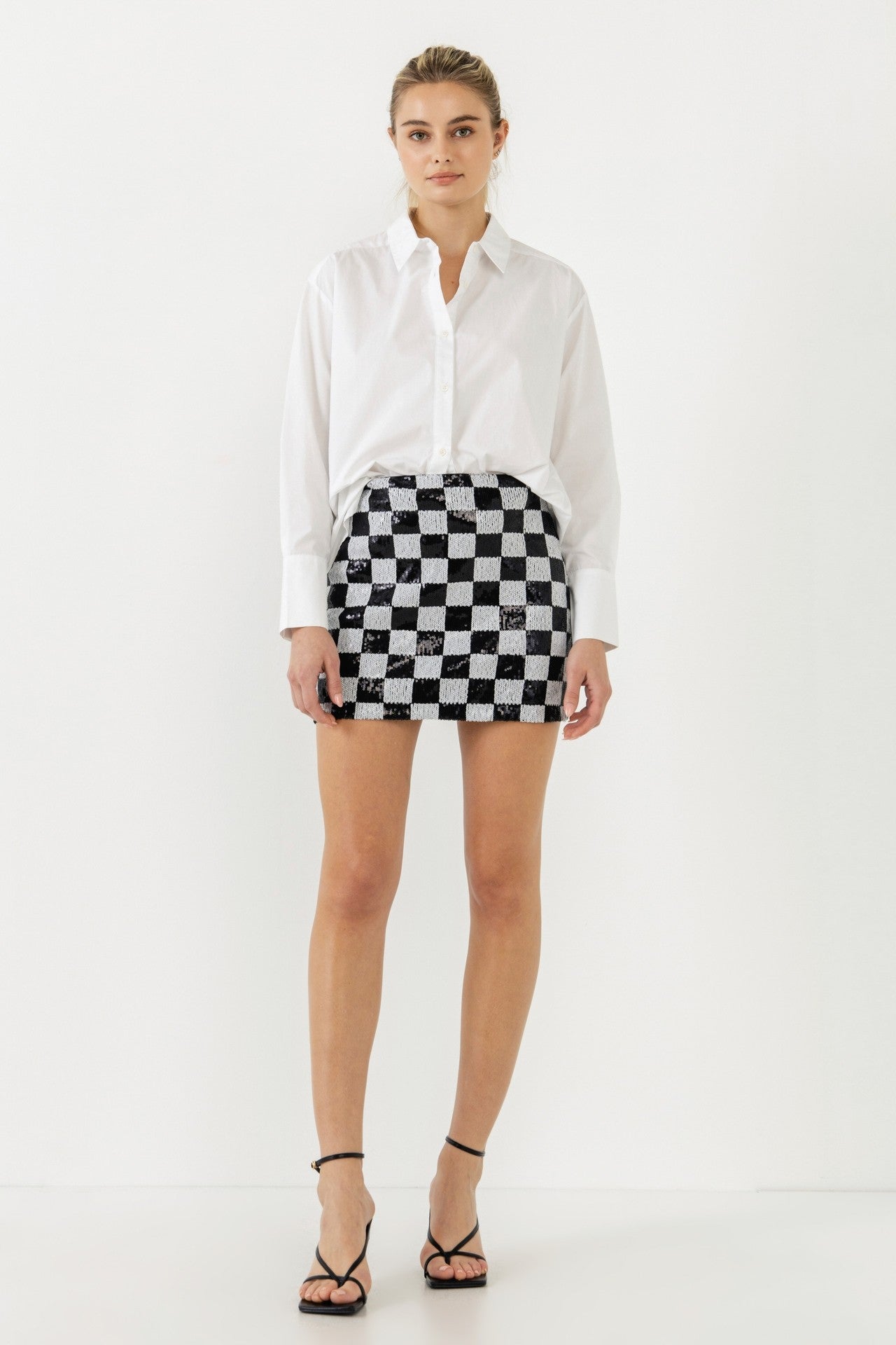 SEQUINS CHECK MINI SKIRT