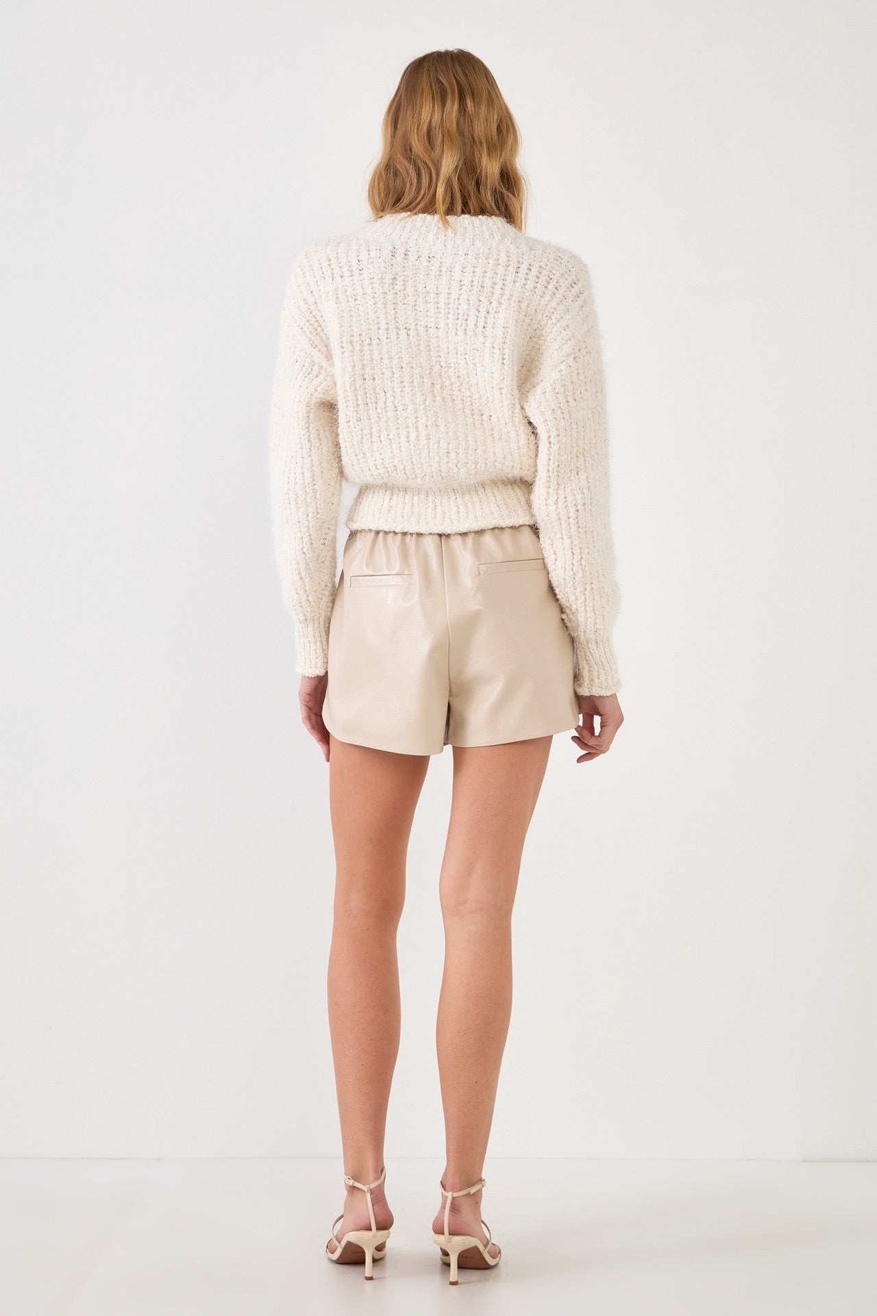 SHINY FAUX LEATHER SHORTS - TAUPE