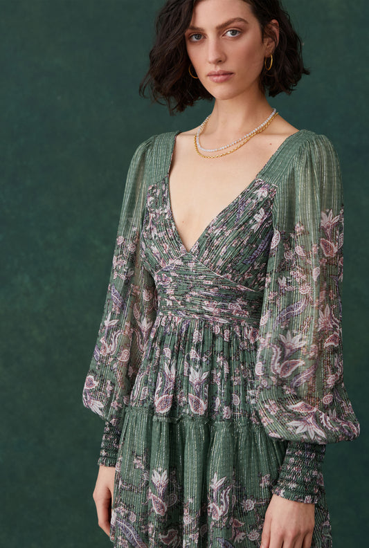 Hemant & Nandita Moss Green Georgette Short Dress