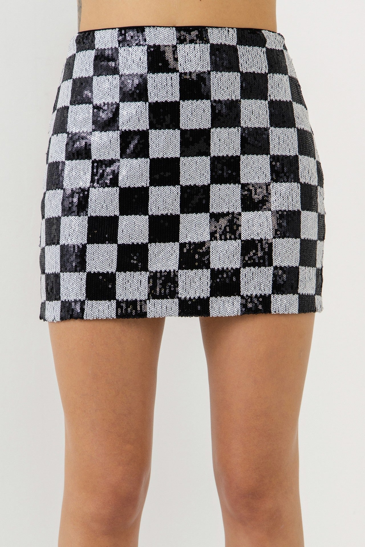 SEQUINS CHECK MINI SKIRT