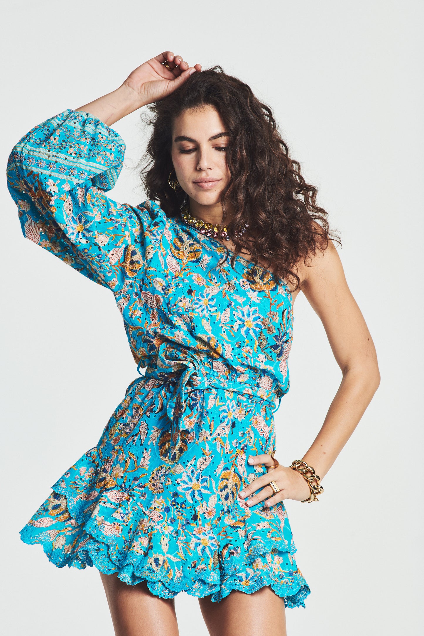 Hemant & Nandita Turquoise Schiffly Dress