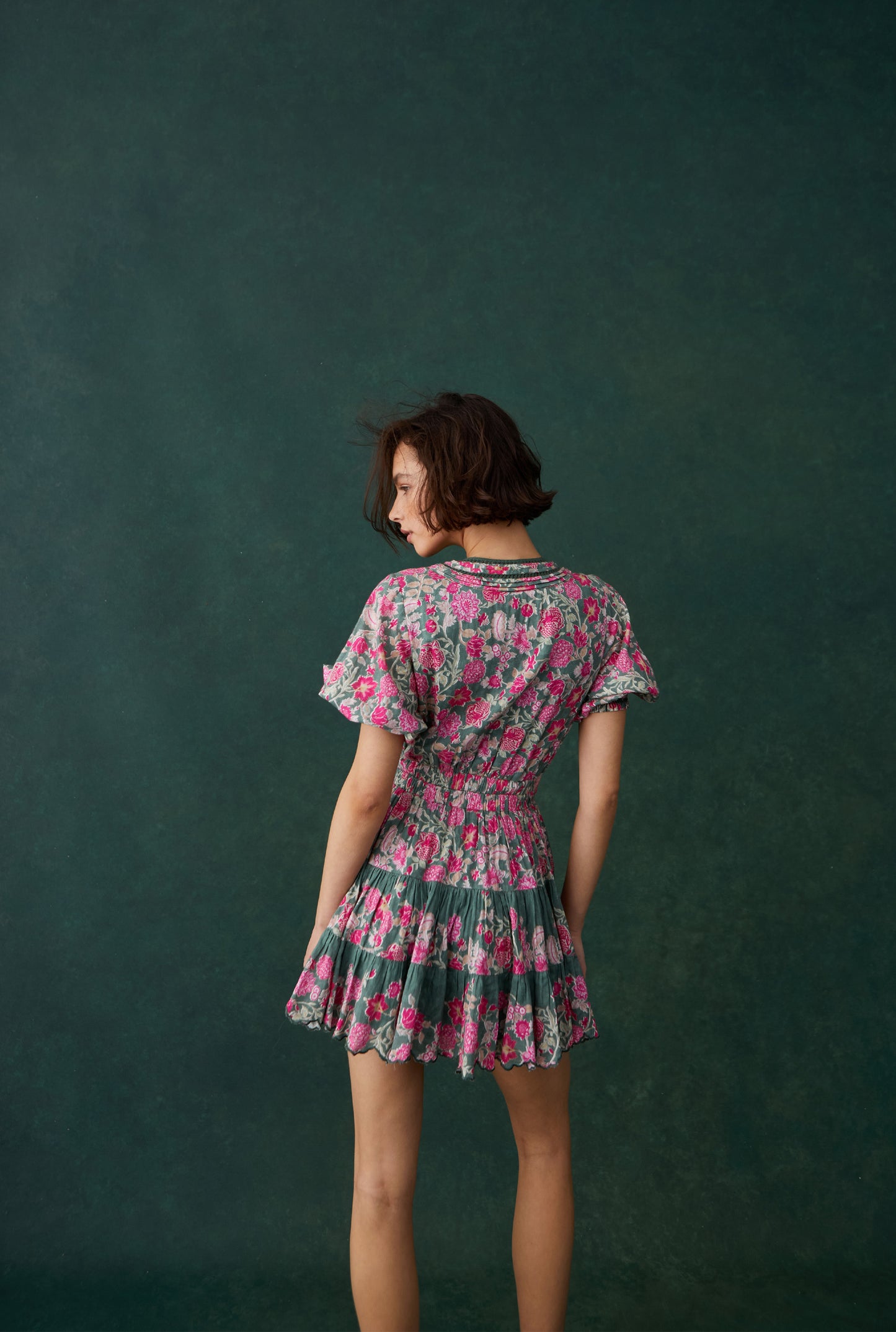 Hemant & Nandita Pine Green Paisley Short Dress