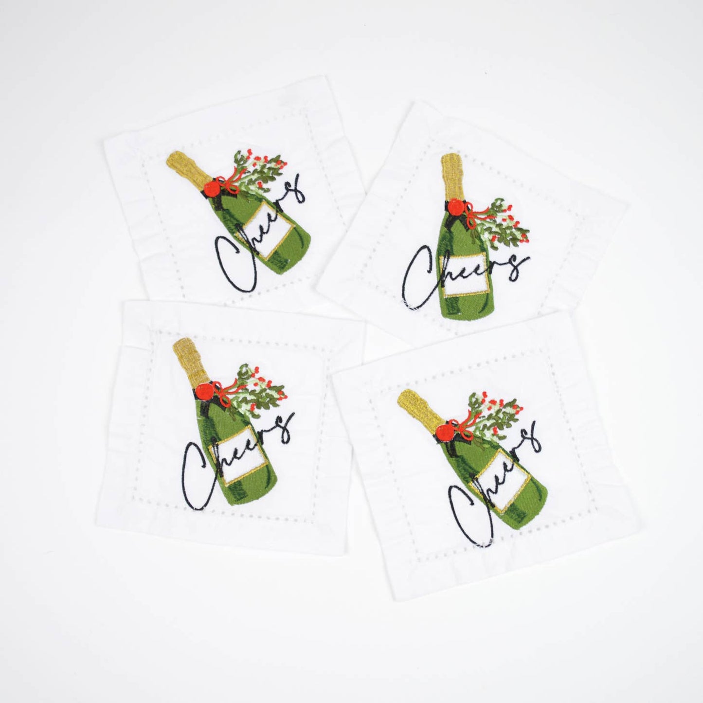 Holiday Cheers Embroidered Cocktail Napkin Set
