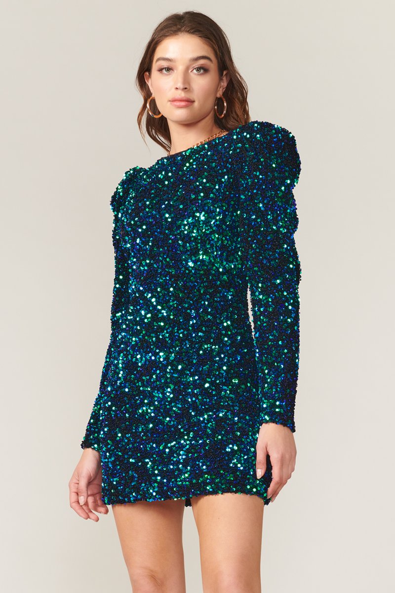 Gayle Velvet Sequins Puff Mini Dress