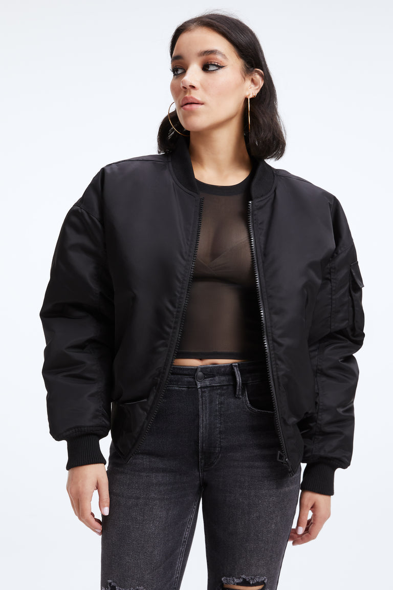 Good American Satin Bomber - Black