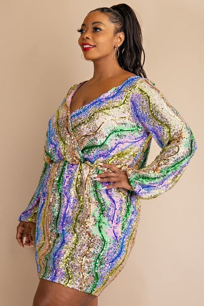 SEQUIN BALLOON SLEEVE DRESS