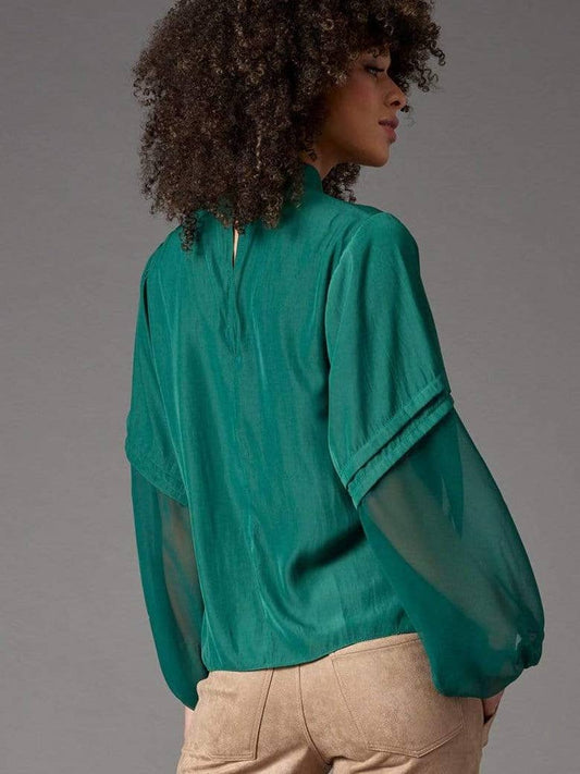 GREEN MOCKNECK TOP