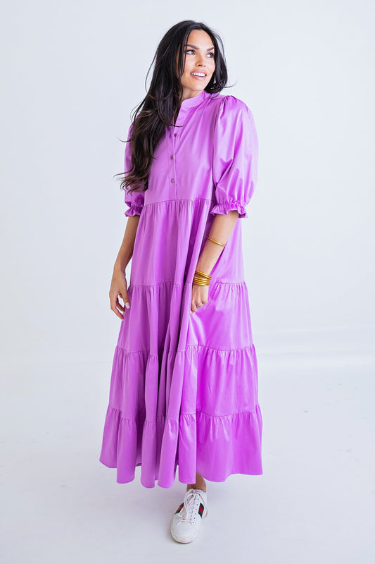 Solid Puff Maxi Dress - Lilac