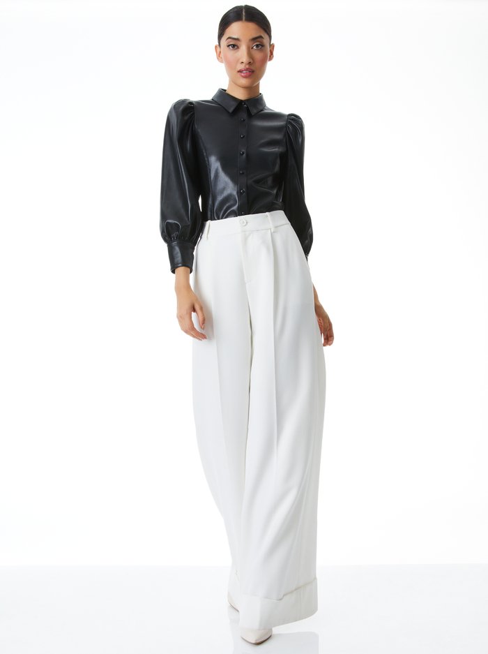ALICE + OLIVIA NADINE VEGAN LEATHER BUTTON DOWN