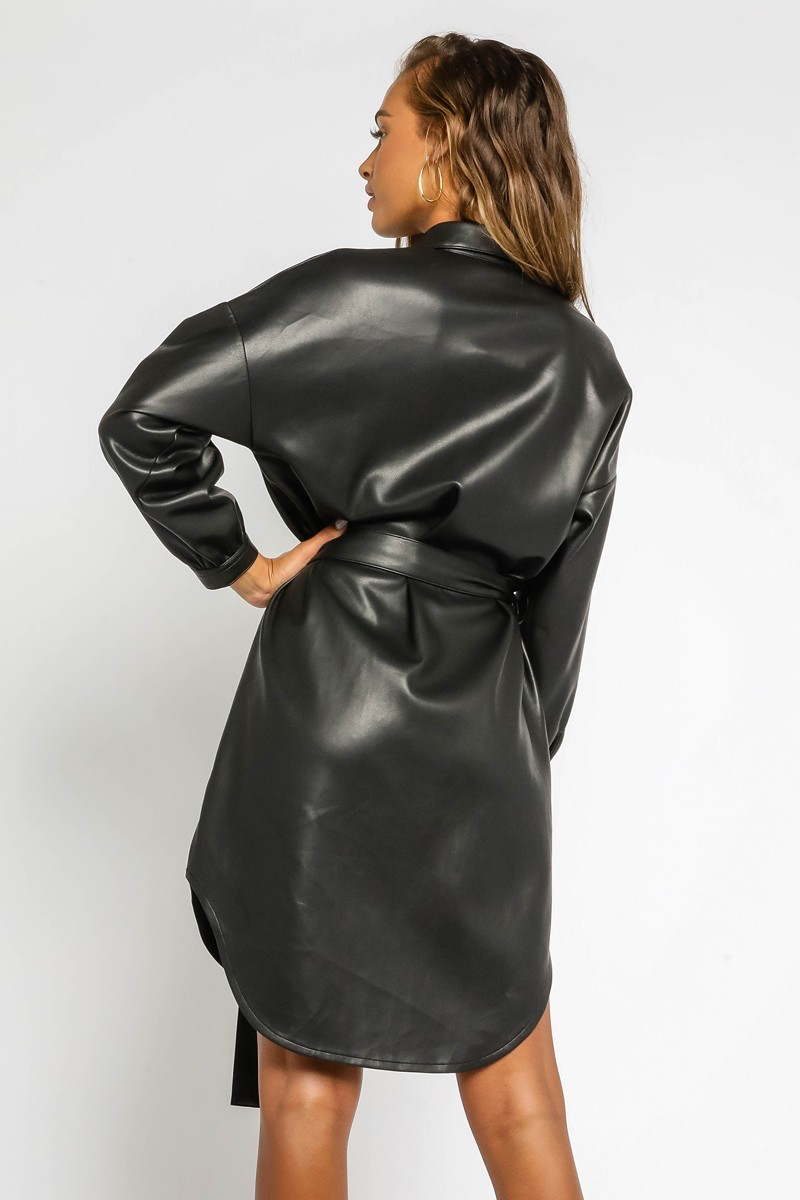 FAUX LEATHER SHIRT DRESS