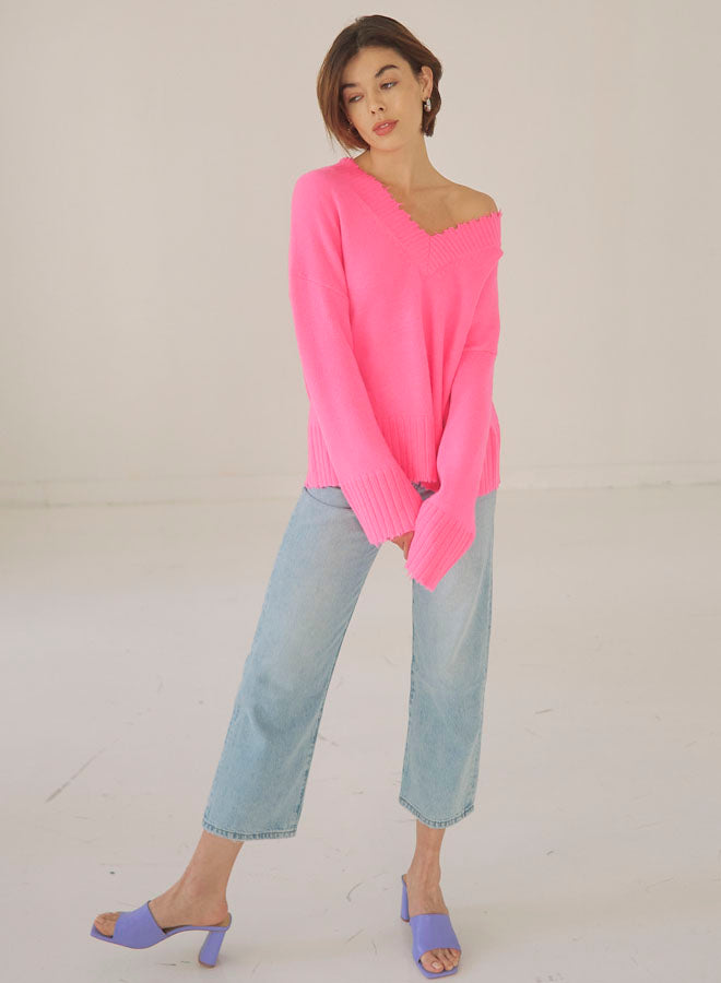 Autumn Cashmere Frayed Edge Sweater - Ultra Pink