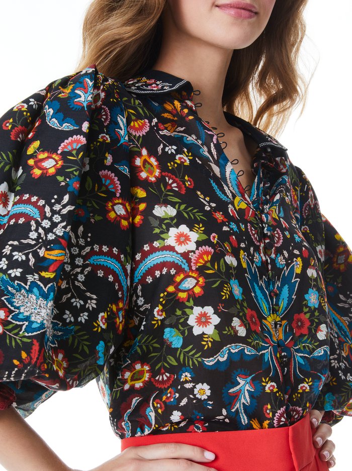 Alice + Olivia April Embroidered Floral Blouse