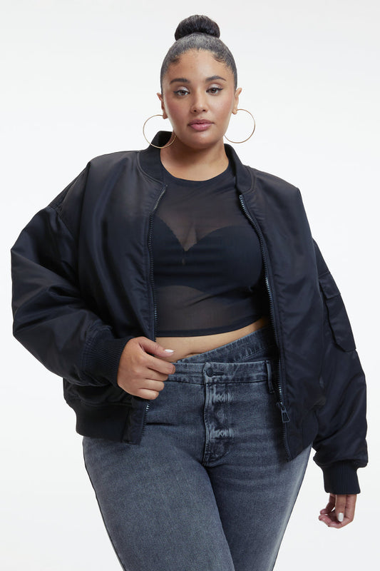 Good American Satin Bomber - Black