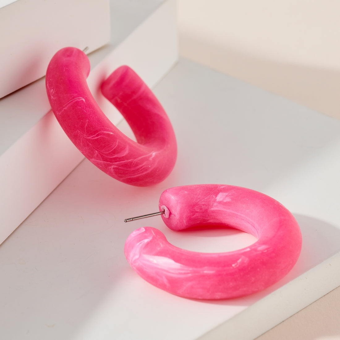 Chunky Pink Hoop Earrings