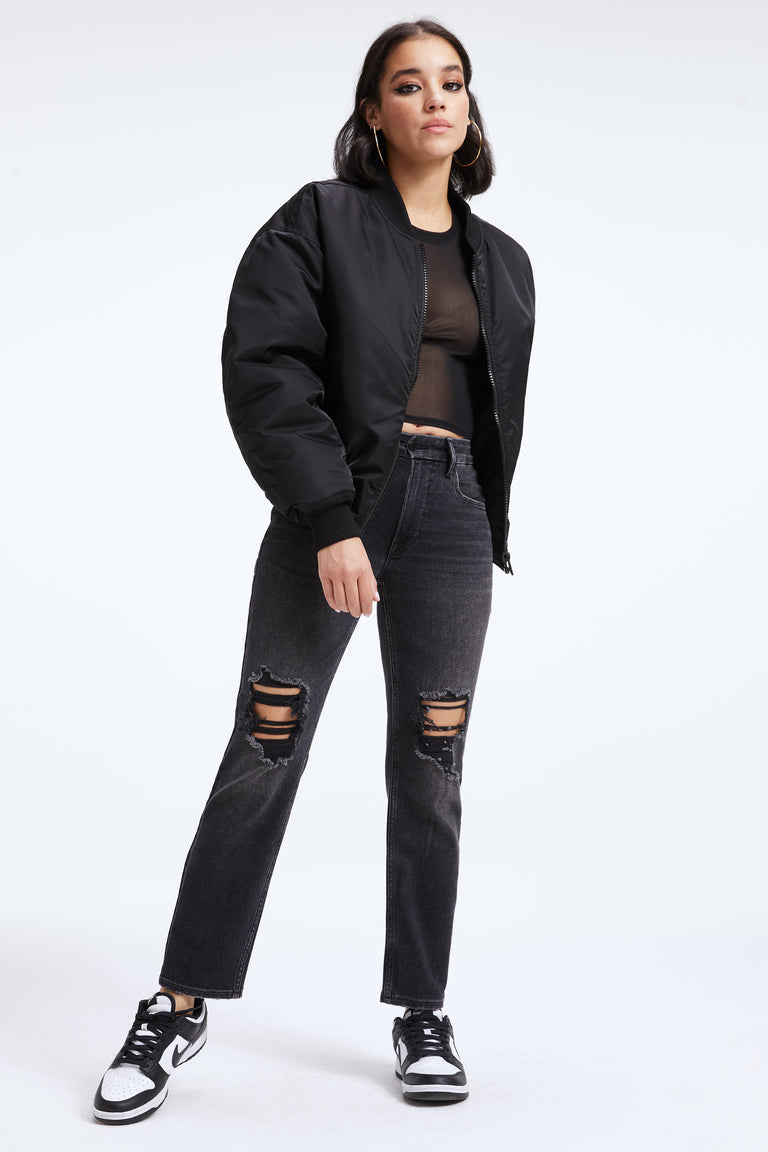 Good American Satin Bomber - Black