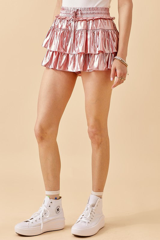 Pink Ruffle Tiered Skort