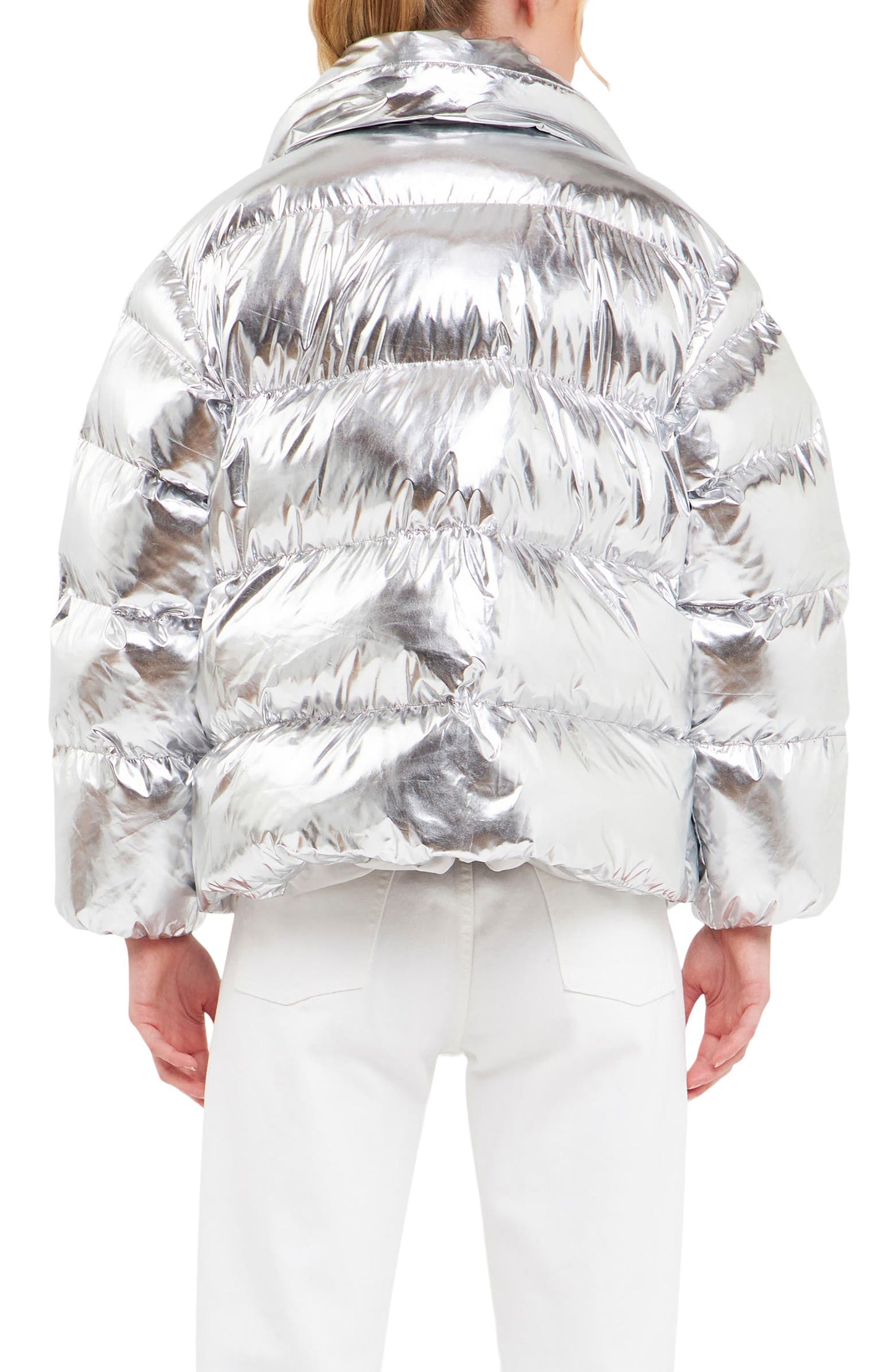 BELTED METALLIC PUFFER