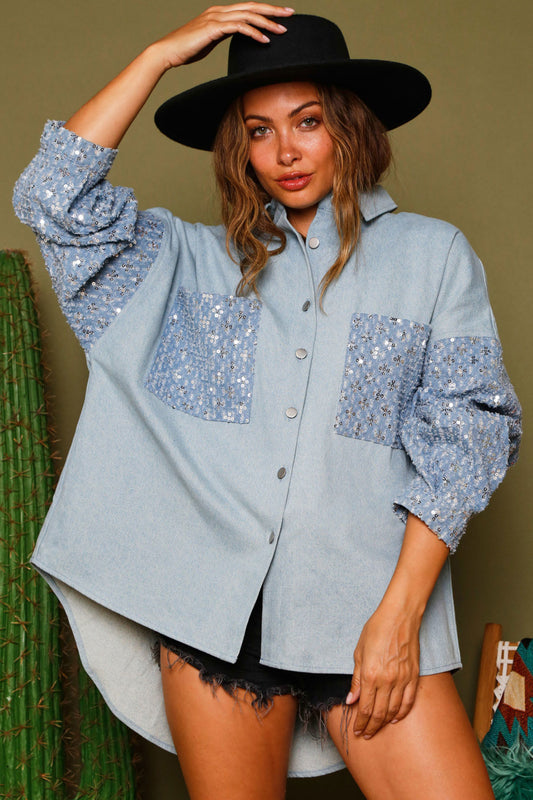 Blue Color Block Jacket