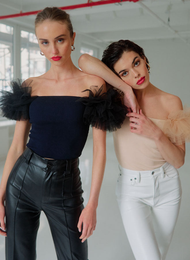 Tulle Off-The-Shoulder Top - Black