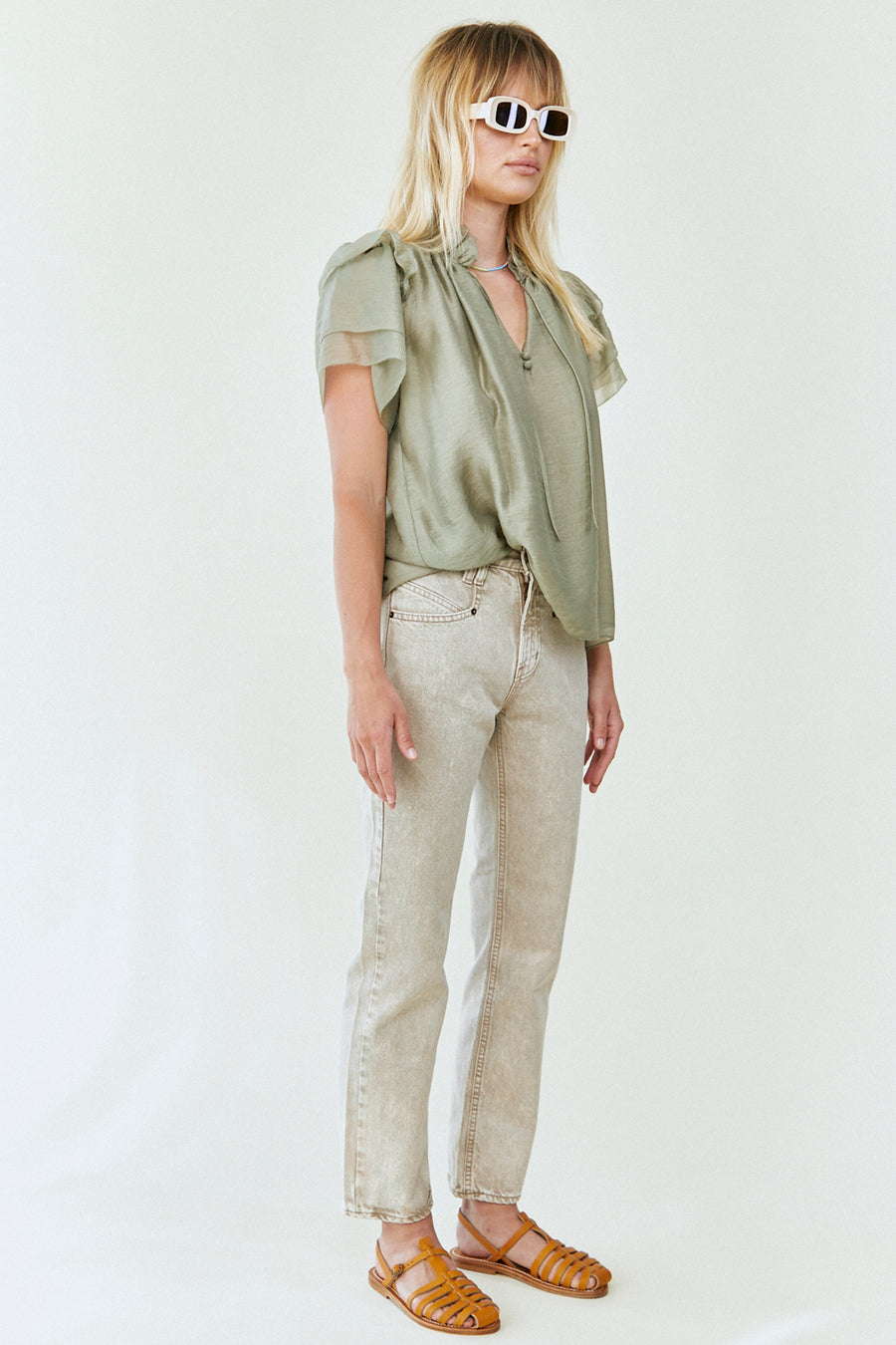 HUNTER BELL MILLIE TOP - KHAKI GREEN
