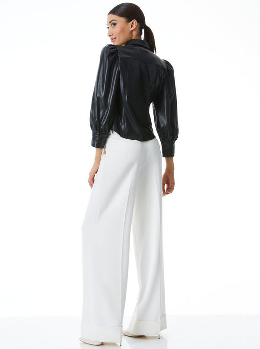 ALICE + OLIVIA NADINE VEGAN LEATHER BUTTON DOWN