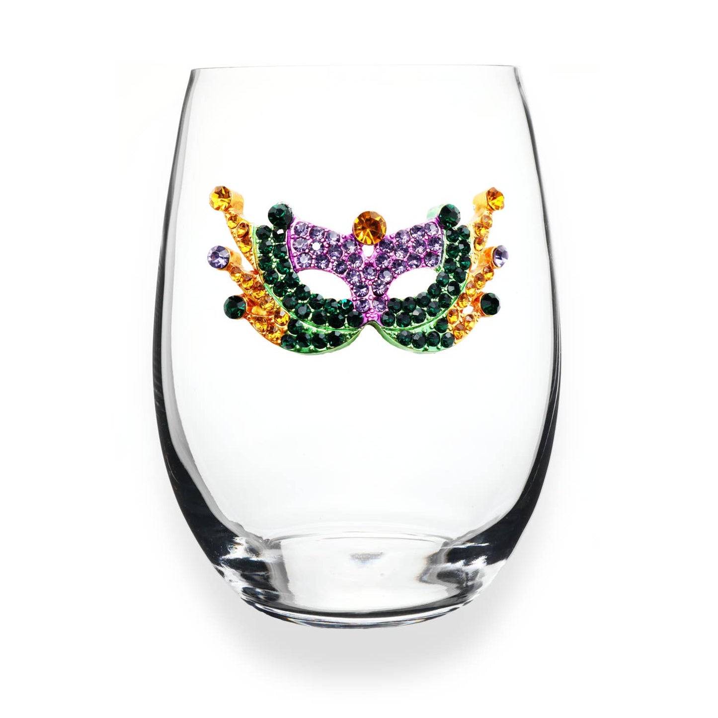 Mardi Gras Mask Jeweled Stemless Wine Glass