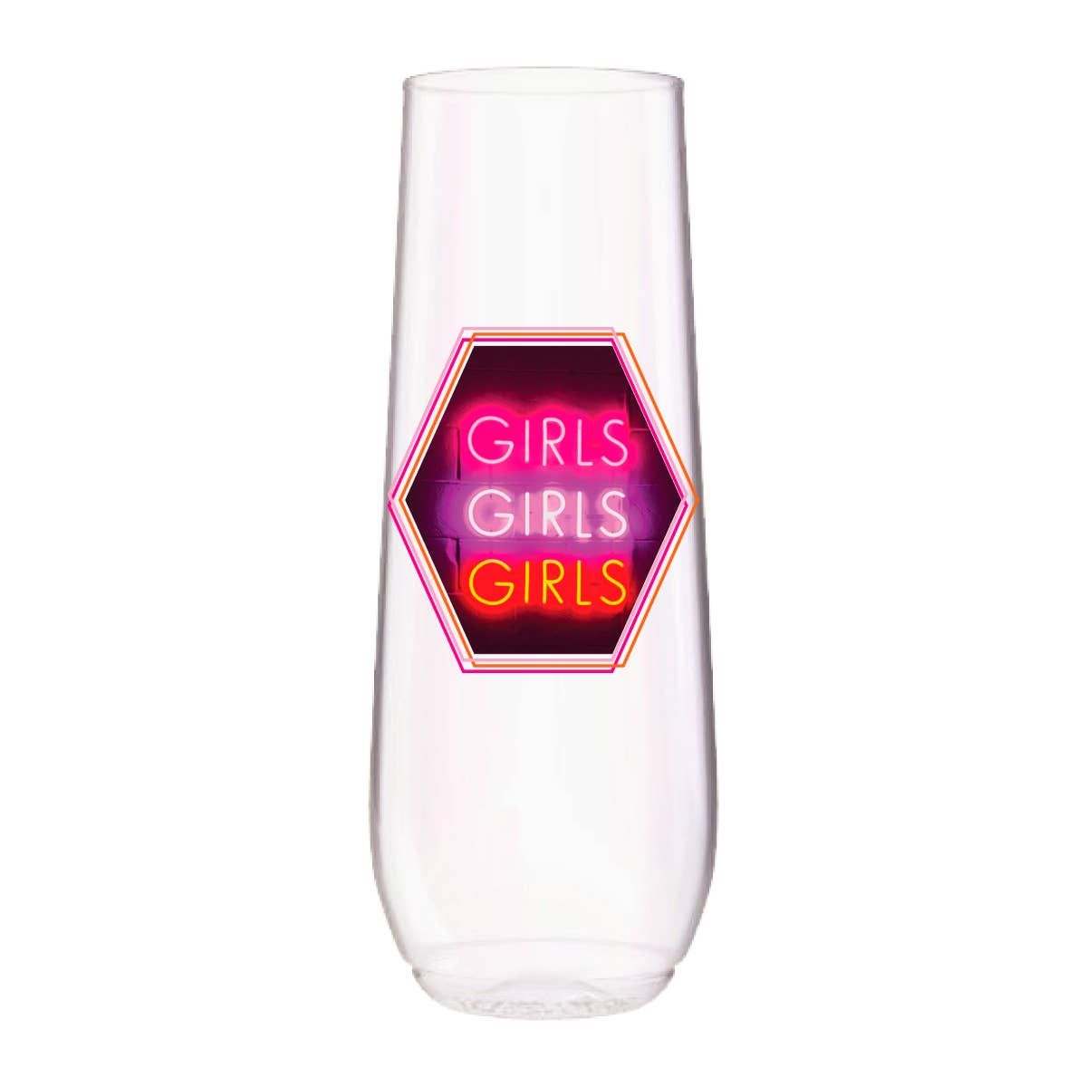 Girls Neon Cheeky Reusable Tossware 9oz Champagne Flute - Set of 4
