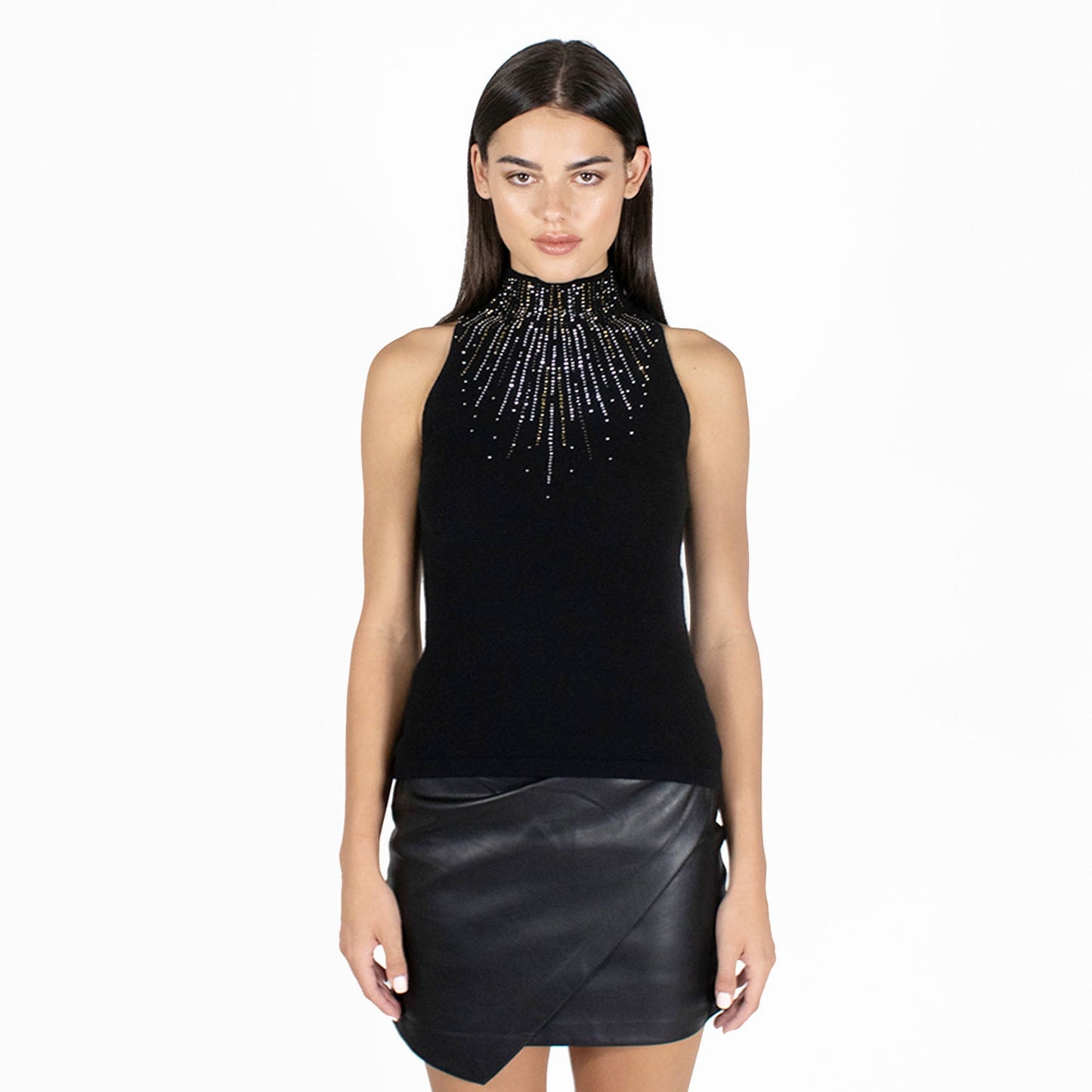 Autumn Cashmere Sunburst Jeweled Halter in Black