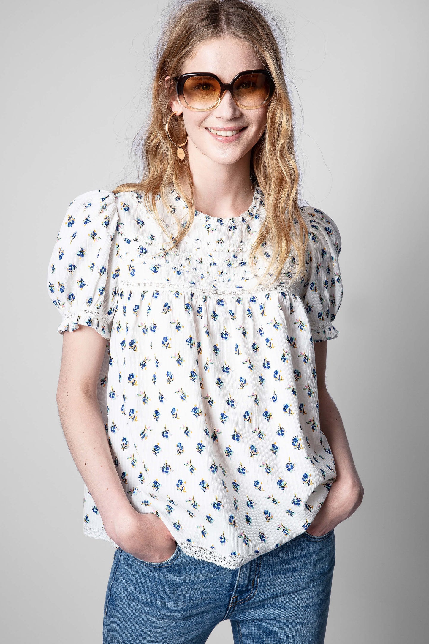 ZADIG & VOLTAIRE TUA DOBBY FLOWER TOP