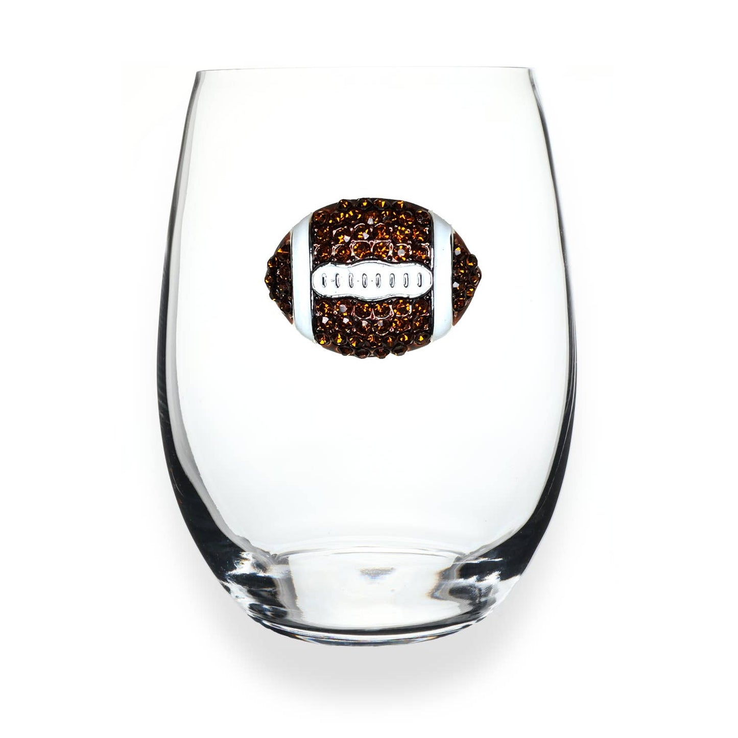 Football Jeweled Glassware - Stemless - Brown and White