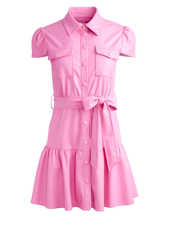 Alice & Olivia Miranda Vegan Leather Short Sleeve Mini Dress