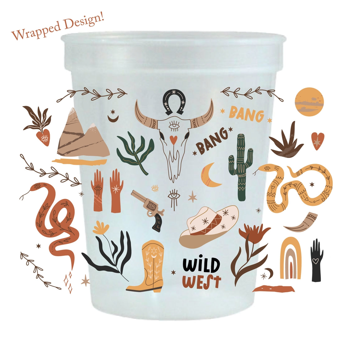 Wild West Cowboy Hat Pistol Reusable Stadium Cup - Set of 6